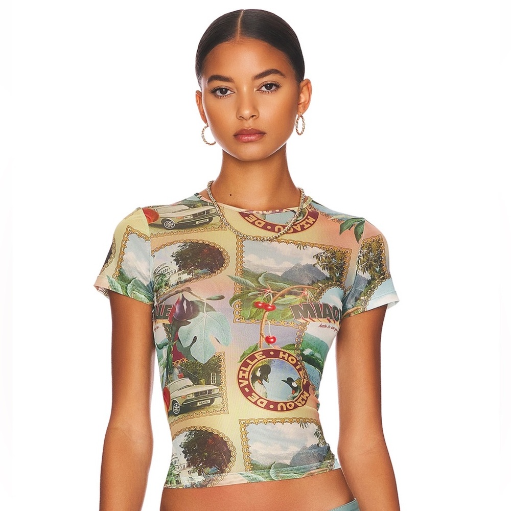 MIAOU POSTCARD PRINTED MINI MESH T-SHIRT